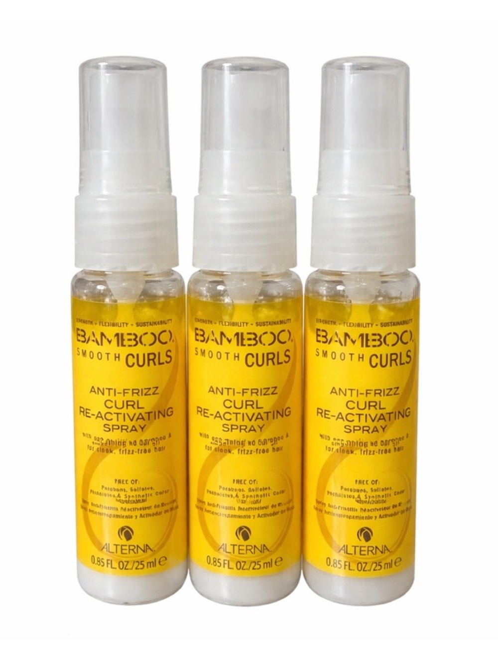 3 x Alterna Bamboo Smooth Curls Anti-Frizz Curl Re-Activating Spray 25 ml NEW